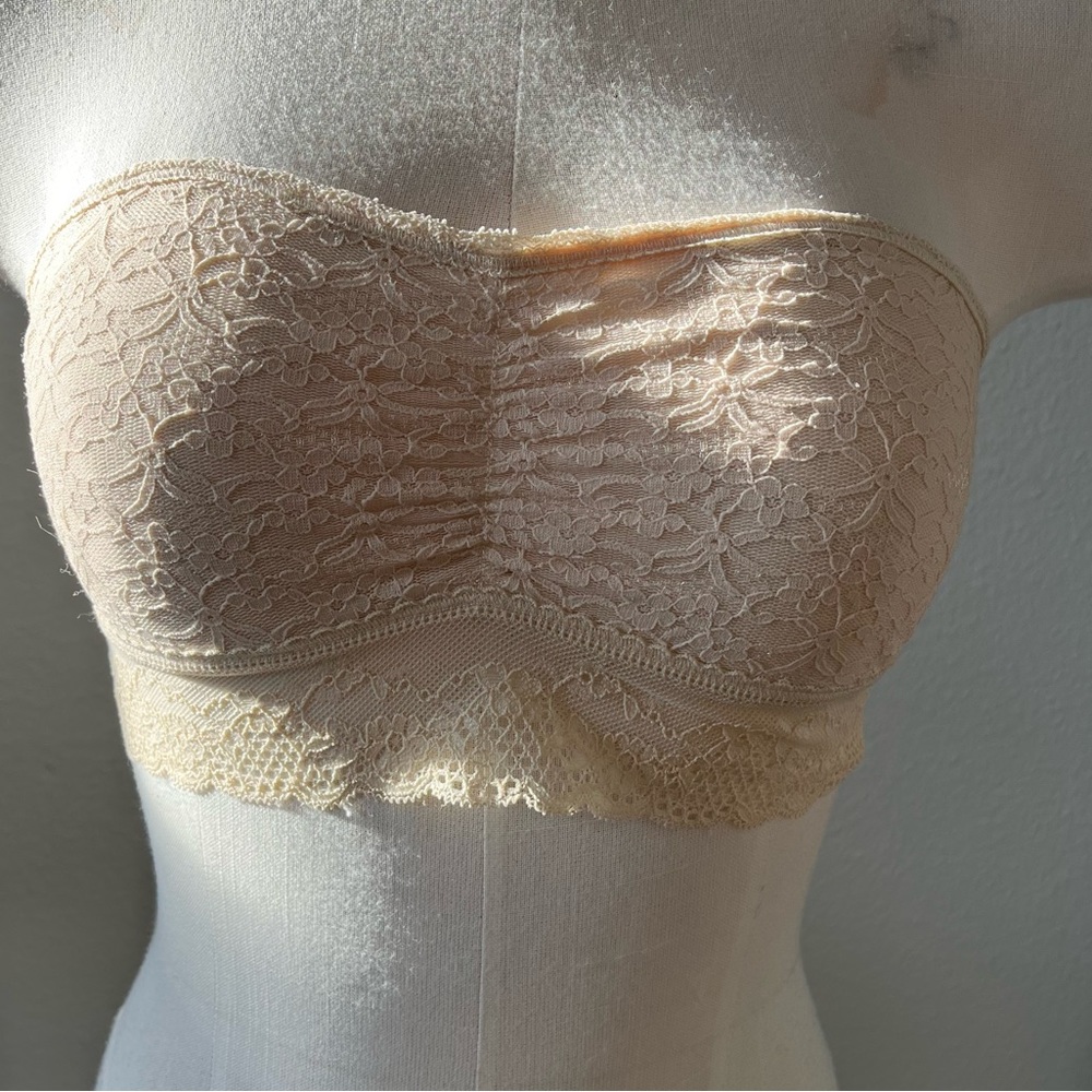 Aerie Strapless Bandeau Bra Lacey Pink Size Medium